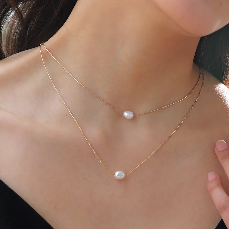 EPSINIA “Éclat Pearl” Necklace — 2-Layer 316L Stainless Steel Choker with Natural Freshwater Pearls