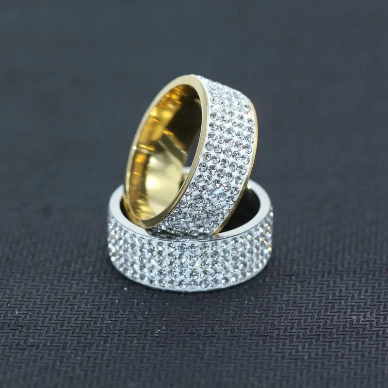 EPSINIA™ “Eterna” Ring — Unisex Stainless Steel Band with Crystal Rhinestones · Luxury Wedding & Engagement Jewelry (Sizes 7-12)