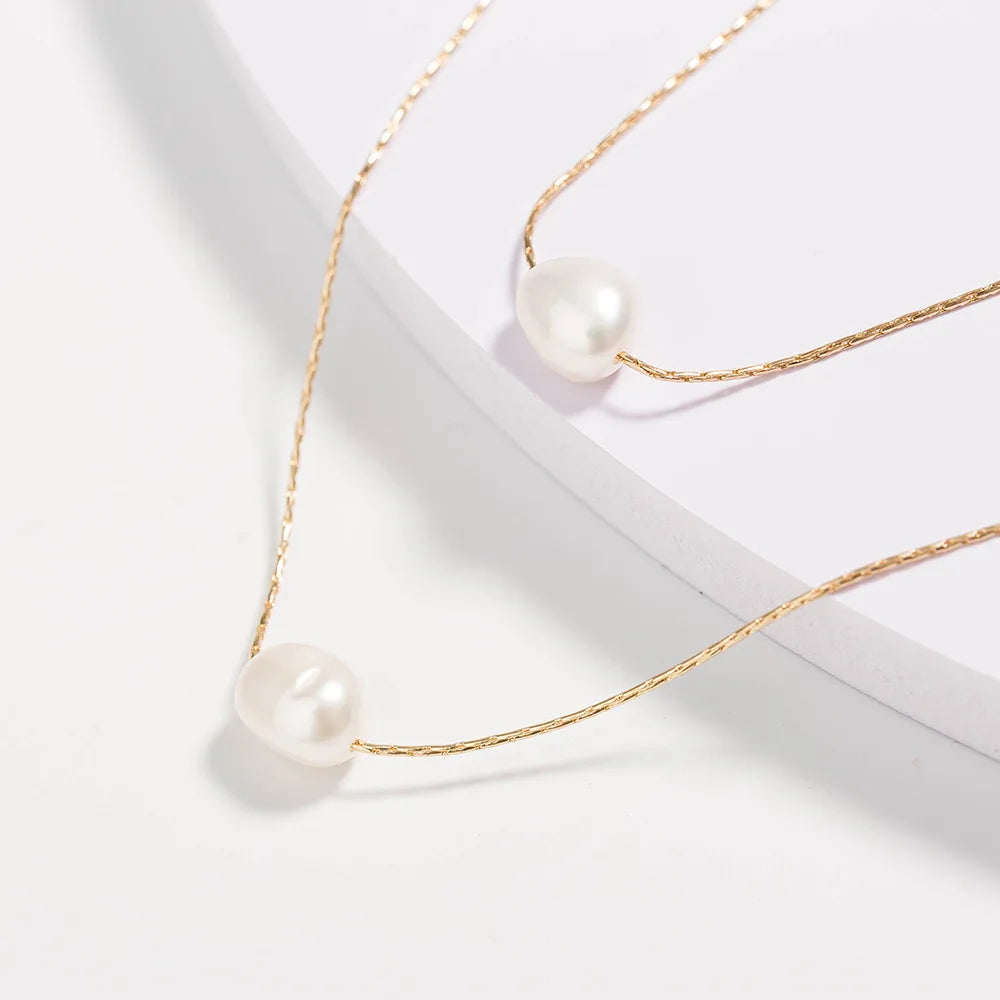 EPSINIA “Éclat Pearl” Necklace — 2-Layer 316L Stainless Steel Choker with Natural Freshwater Pearls