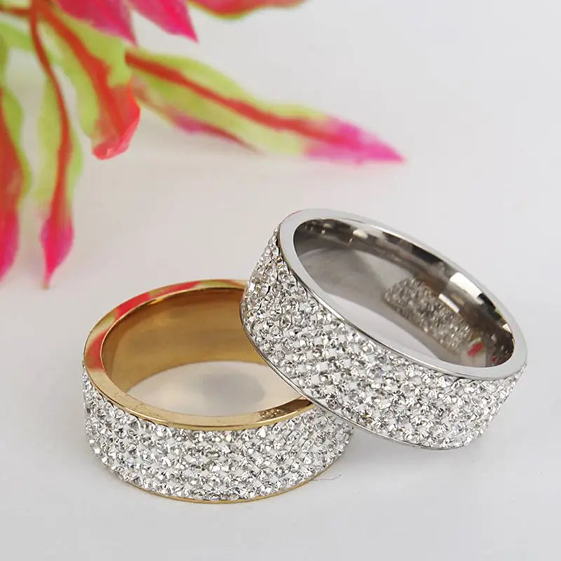 EPSINIA™ “Eterna” Ring — Unisex Stainless Steel Band with Crystal Rhinestones · Luxury Wedding & Engagement Jewelry (Sizes 7-12)