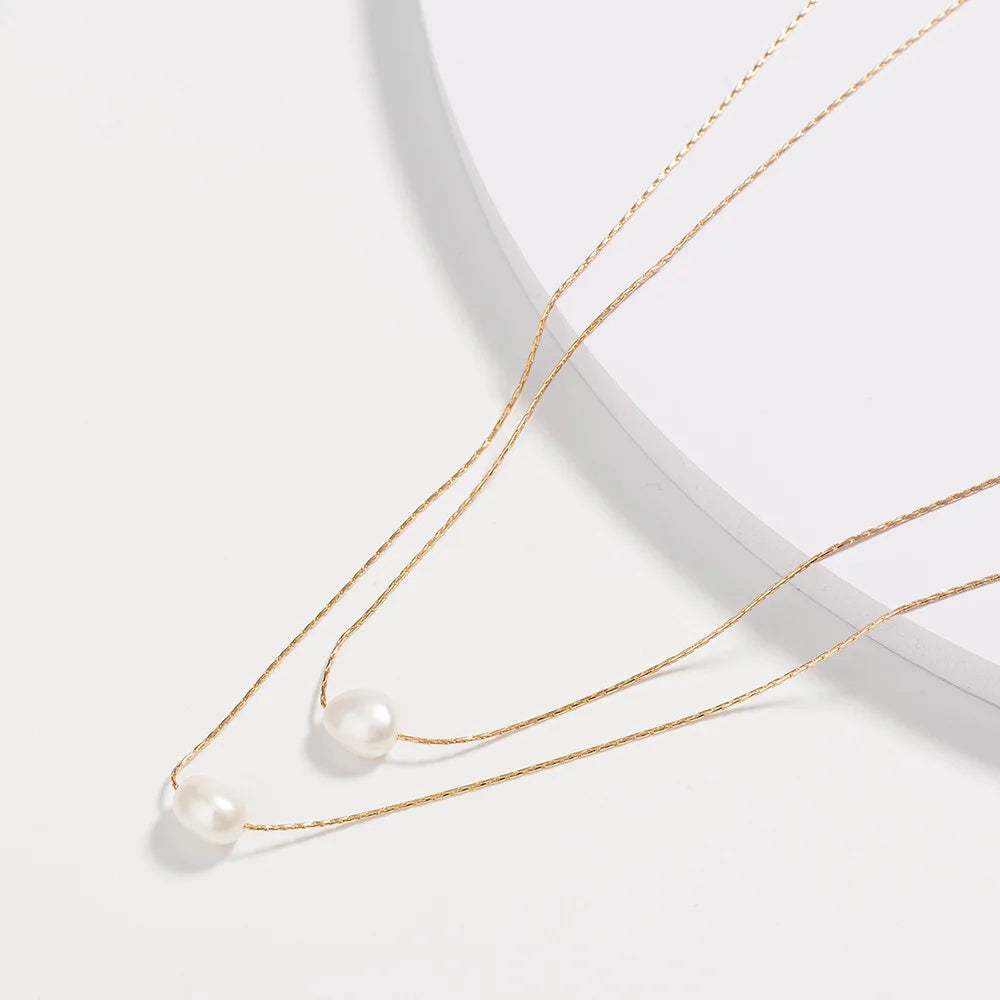 EPSINIA “Éclat Pearl” Necklace — 2-Layer 316L Stainless Steel Choker with Natural Freshwater Pearls