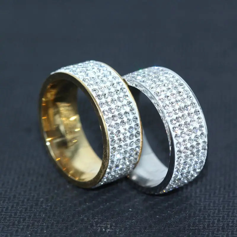 EPSINIA™ “Eterna” Ring — Unisex Stainless Steel Band with Crystal Rhinestones · Luxury Wedding & Engagement Jewelry (Sizes 7-12)