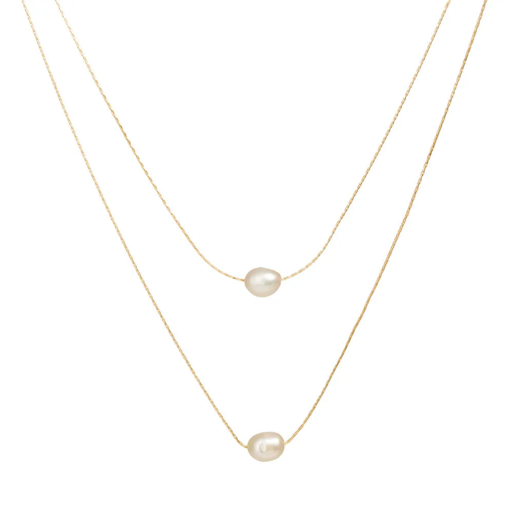 EPSINIA “Éclat Pearl” Necklace — 2-Layer 316L Stainless Steel Choker with Natural Freshwater Pearls