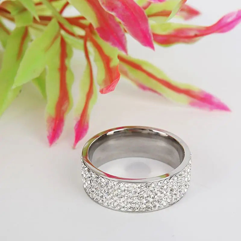 EPSINIA™ “Eterna” Ring — Unisex Stainless Steel Band with Crystal Rhinestones · Luxury Wedding & Engagement Jewelry (Sizes 7-12)