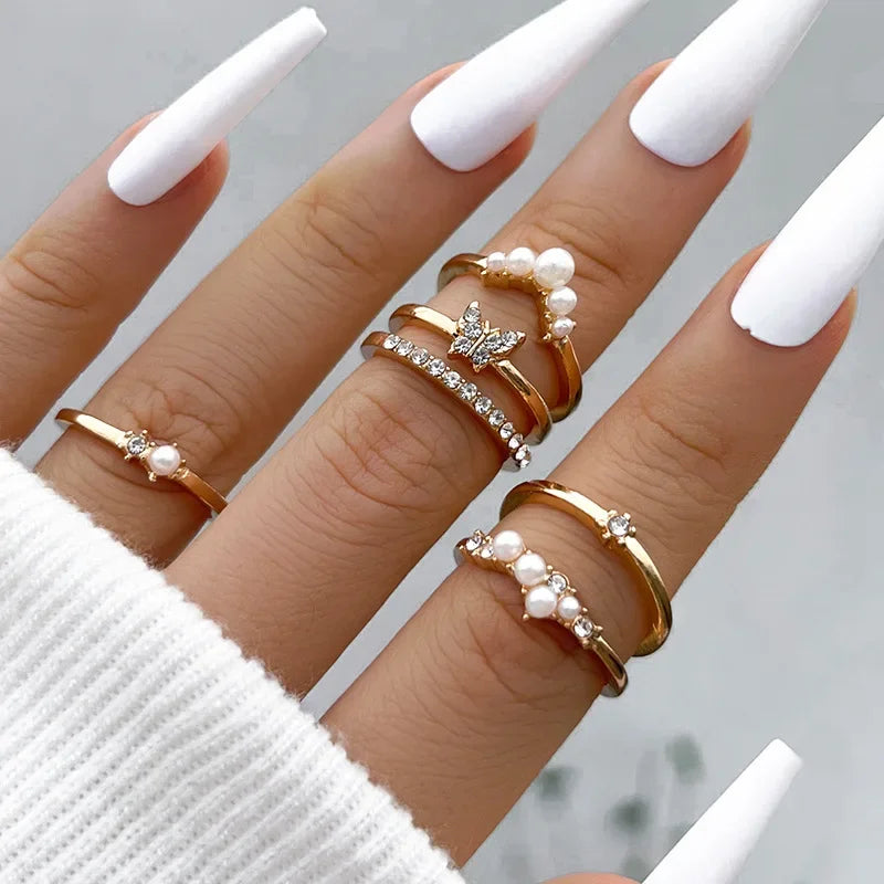 EPSINIA™ “Wave Leaf” Set — 11-Piece Geometric Hollow Ring Collection · Minimalist Gold Knuckle & Band Rings for Women and Men
