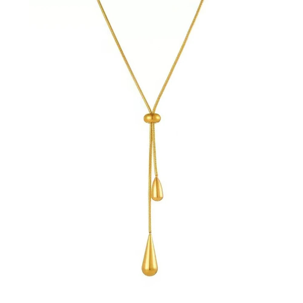 EPSINIA “Cascade” Necklace — Adjustable Stainless Steel Tassel with Water Drop Charm