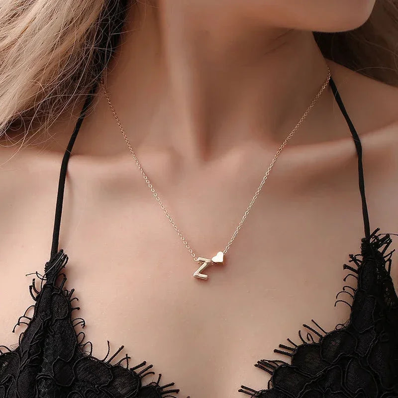 EPSINIA “Initial Heart” Necklace — Dainty Gold & Silver Letter Pendant Choker for Women