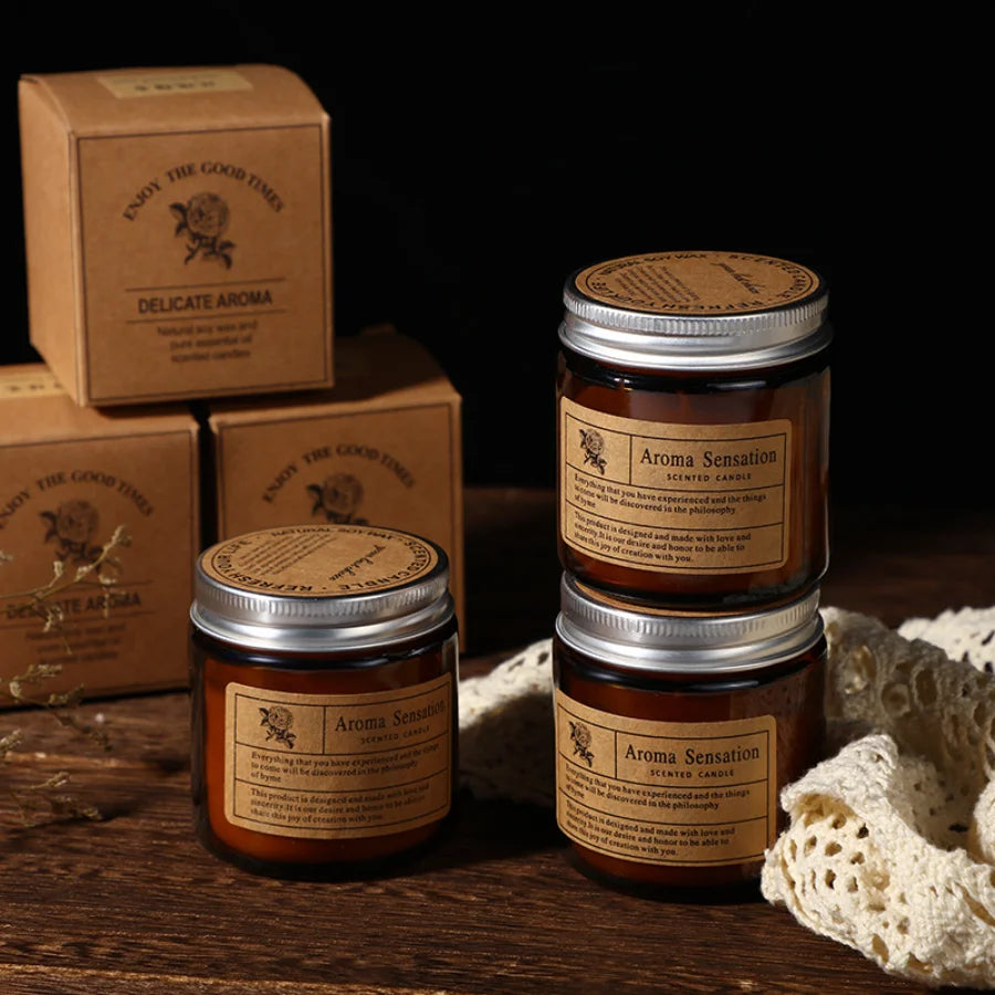 EPSINIA™ Brown Glass Cup Scented Candle – Smokeless Soy Wax Aromatherapy Candle for Home Décor, Relaxation, Birthday & Valentine’s Day Gift