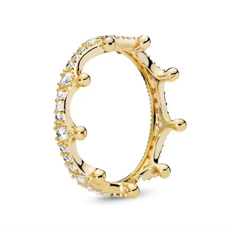 EPSINIA™ “Crown Heart” Ring — 925 Sterling Silver Gold-Plated Heart Crown Ring · Sparkling Charm Jewelry Gift for Women