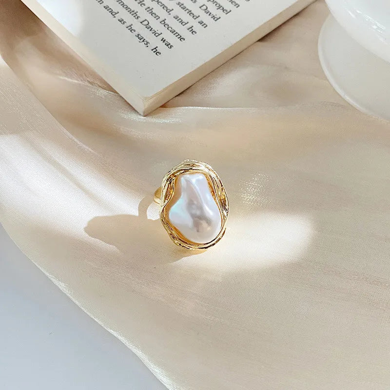 EPSINIA™ “Star Pearl” Ring — Gold-Plated Adjustable Starfish Ring with Pearl Accent · Korean Luxury Fashion Jewelry for Women