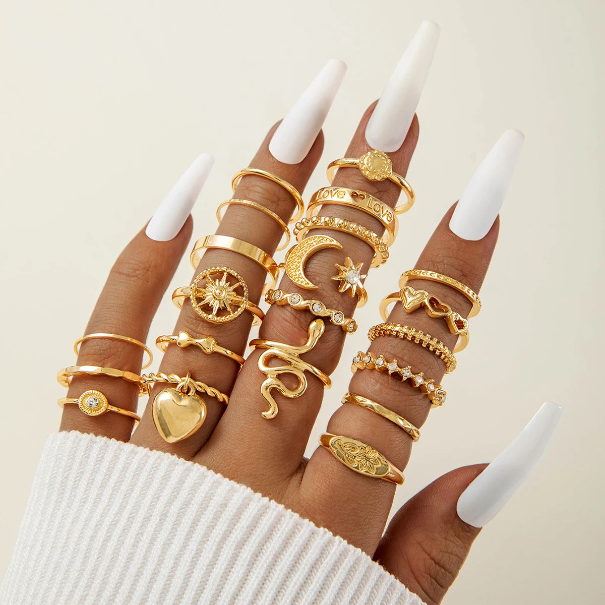 EPSINIA™ “Waveform” Set — 6-Piece Gold Irregular Ring Collection · Smooth Intersect & Classic Wave Finger Rings for Women