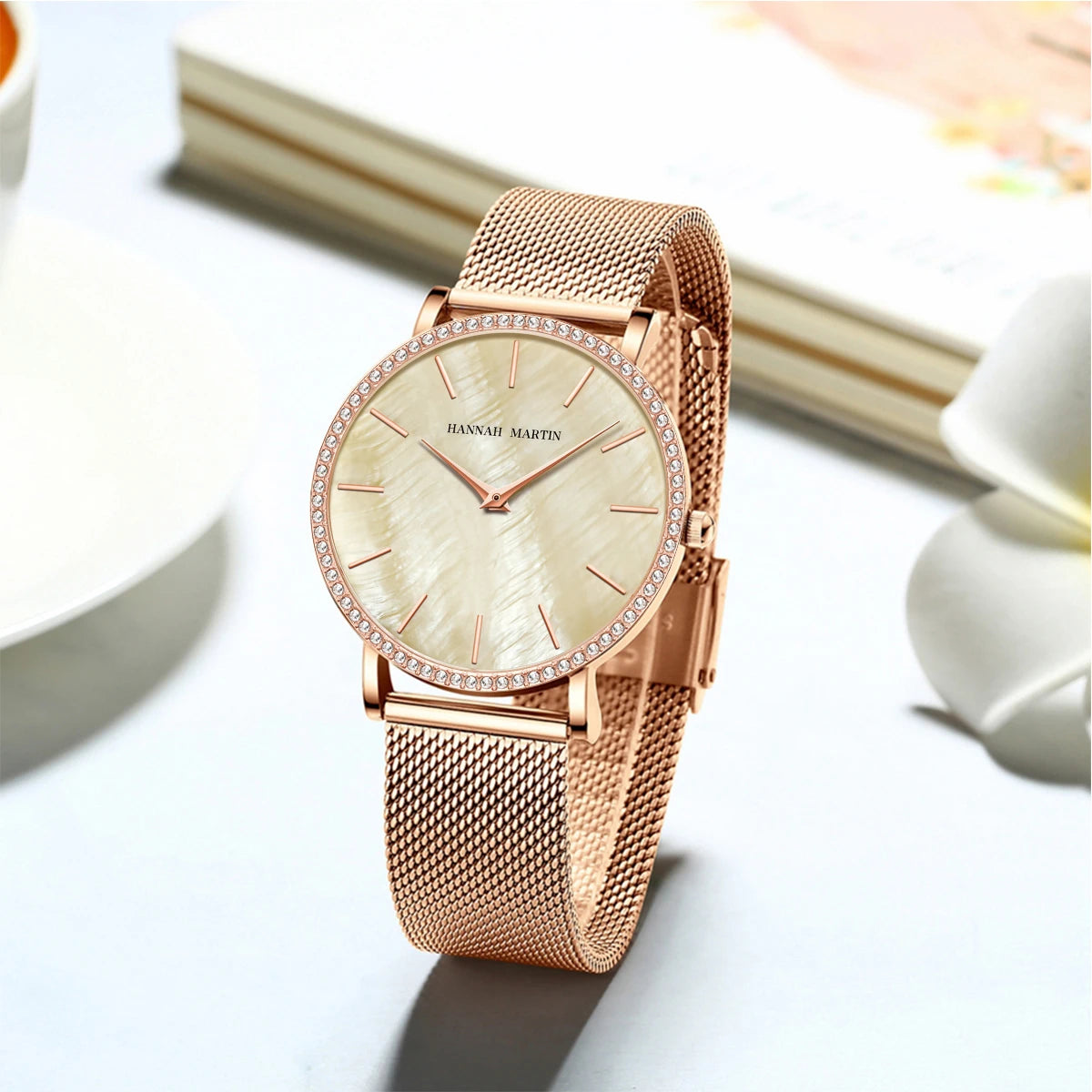 Luxury Women Watch Japanese Quartz Movement Shell Dial Rhinestone Stainless Steel Fashion Gift Box Waterproof Ladies Wristwatch