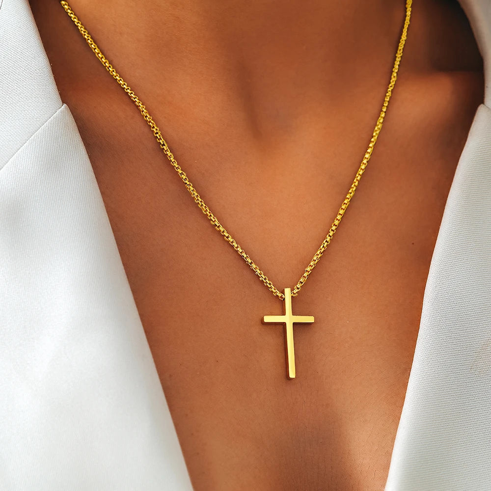 EPSINIA Cross Necklace — Unisex Stainless Steel Pendant, Minimal Y2K Streetwear Chain