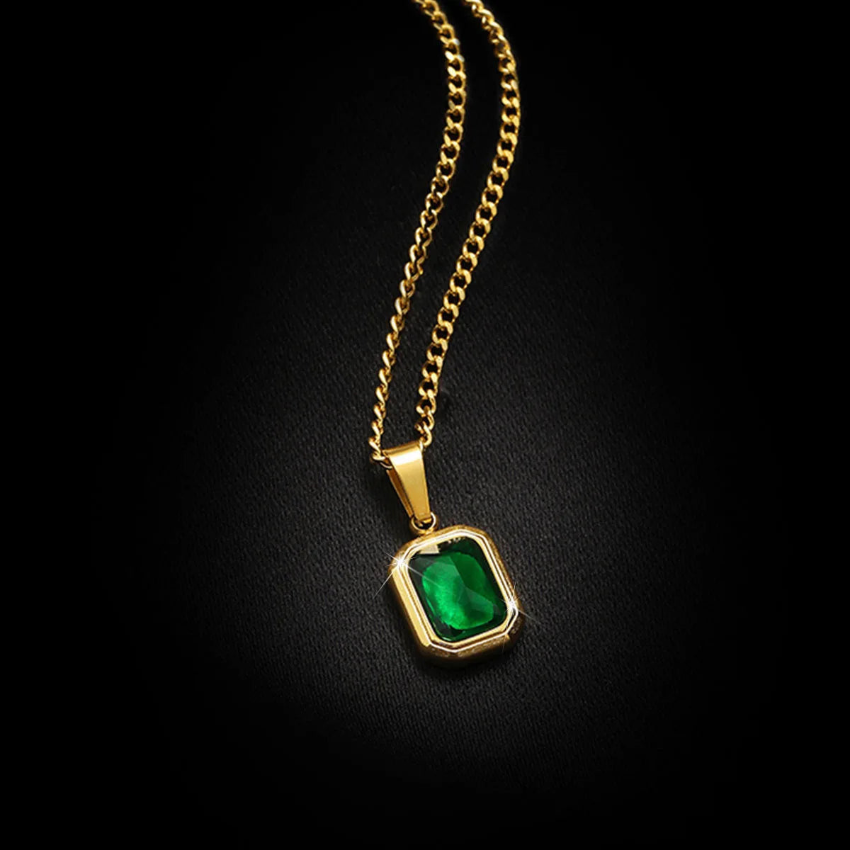 EPSINIA “Emerald Square” Necklace — 18K Gold-Plated 316L Stainless Steel Pendant with Green Zirconia