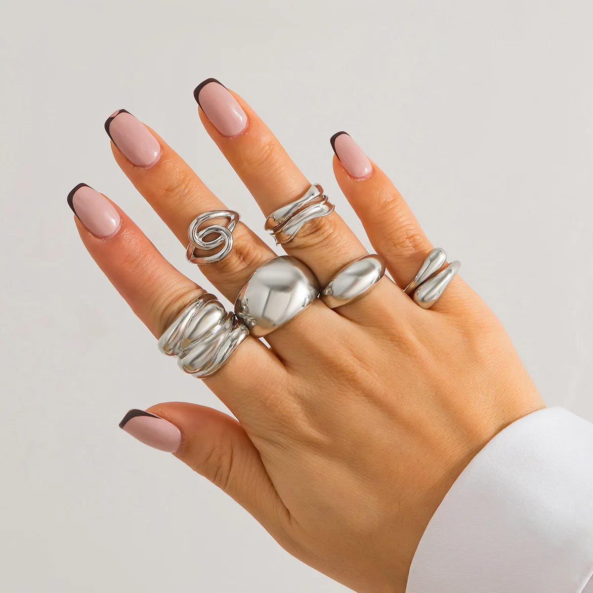 EPSINIA™ “Waveform” Set — 6-Piece Gold Irregular Ring Collection · Smooth Intersect & Classic Wave Finger Rings for Women