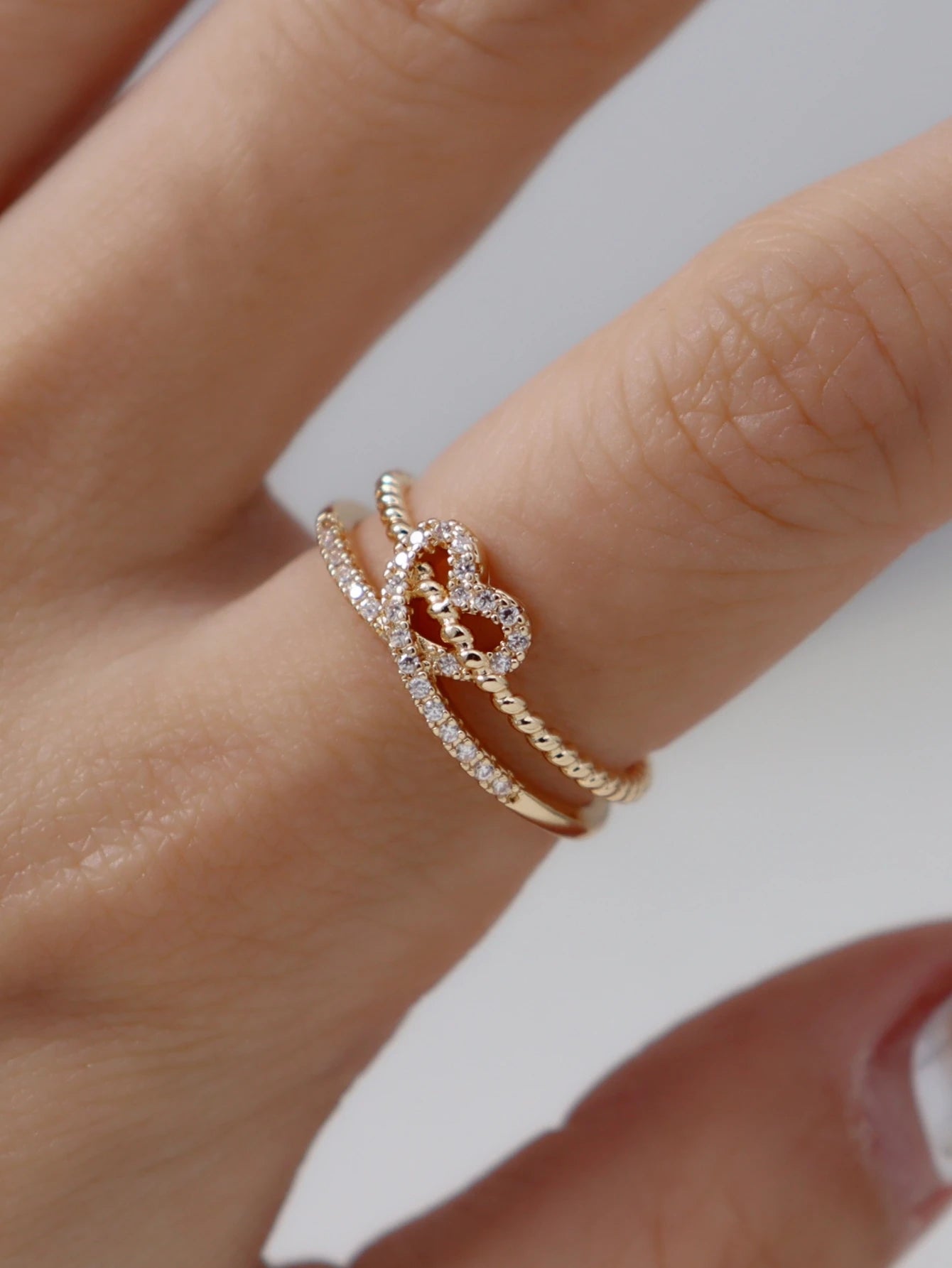 EPSINIA™ “Twin Hearts” Ring — Minimalist Gold-Plated Copper Ring with Cubic Zirconia Double Heart Design · Elegant Jewelry for Women