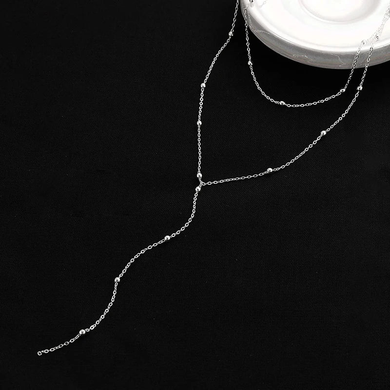 EPSINIA “Celestia” Necklace — 14K Gold-Plated Y-Shaped Layered Chain with CZ Beads