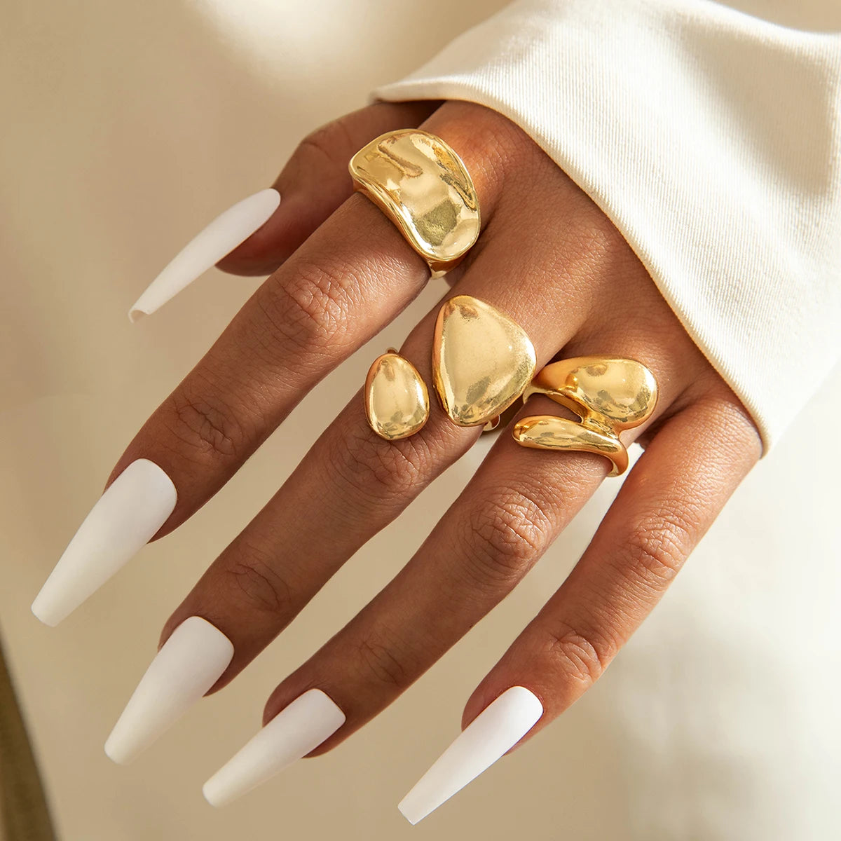 EPSINIA™ “Waveform” Set — 6-Piece Gold Irregular Ring Collection · Smooth Intersect & Classic Wave Finger Rings for Women