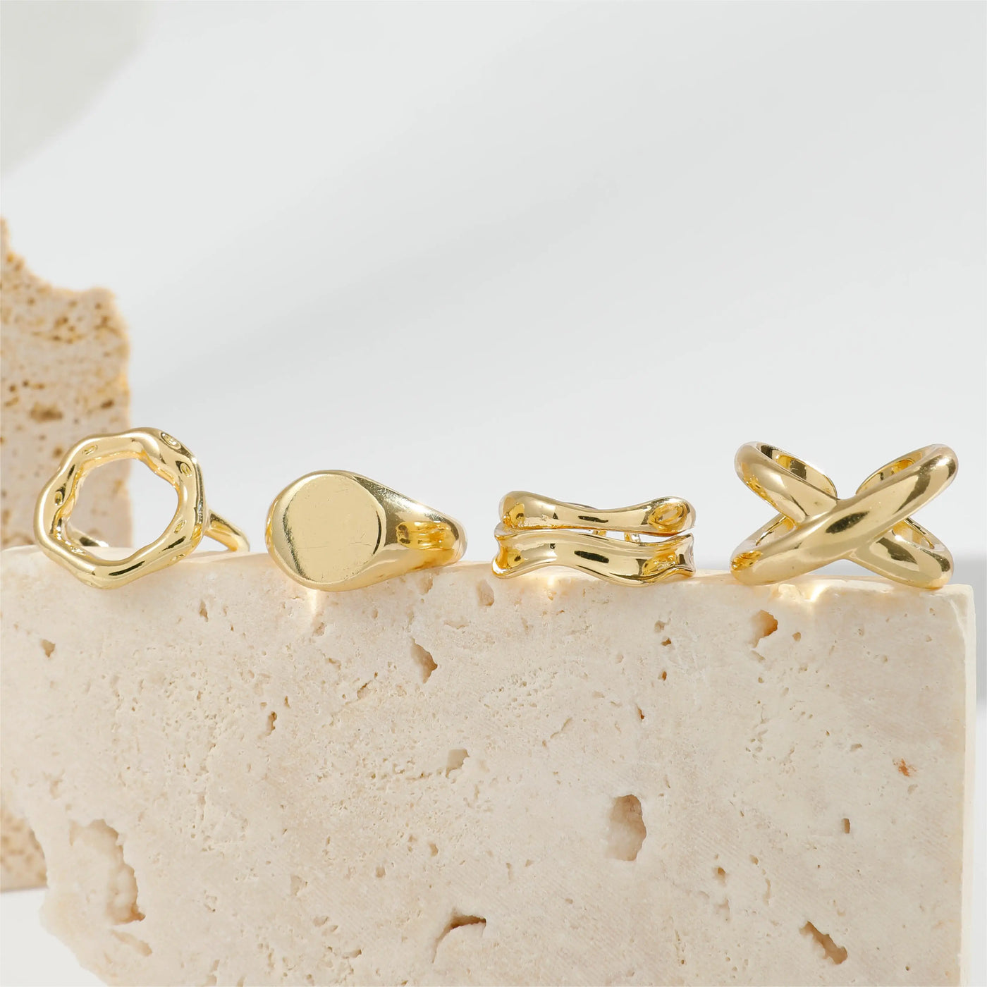 EPSINIA™ “Waveform” Set — 6-Piece Gold Irregular Ring Collection · Smooth Intersect & Classic Wave Finger Rings for Women