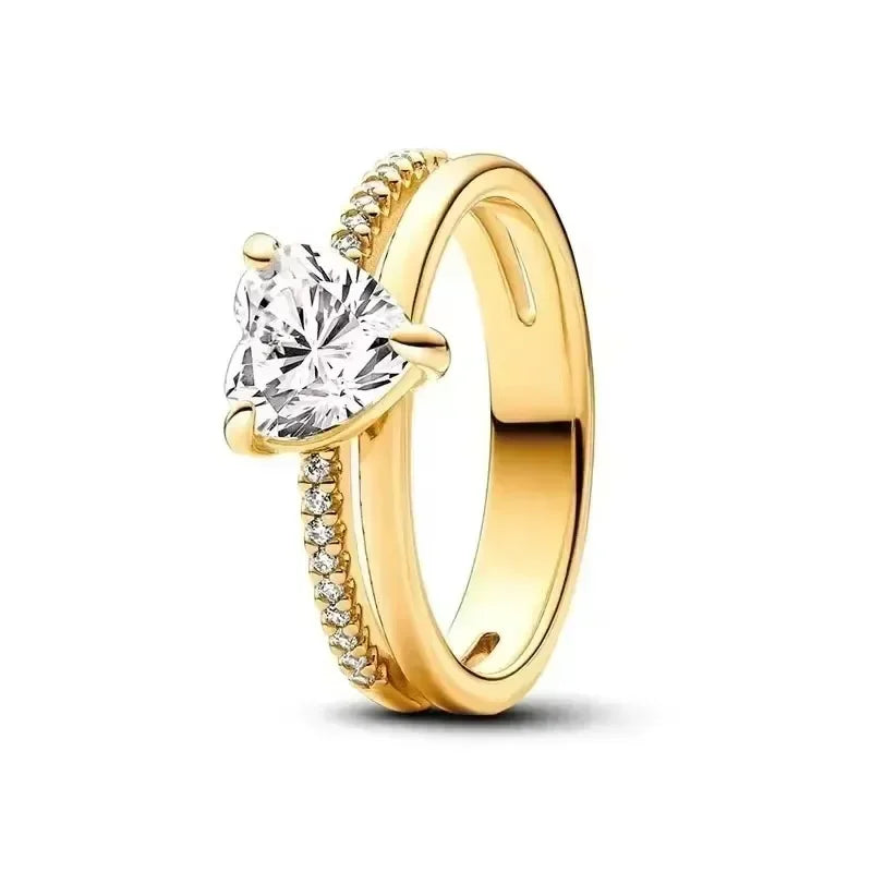 EPSINIA™ “Royal Heart” Ring — 925 Sterling Silver Gold-Plated Heart Crown Ring · Sparkling Zircon Fine Jewelry Gift