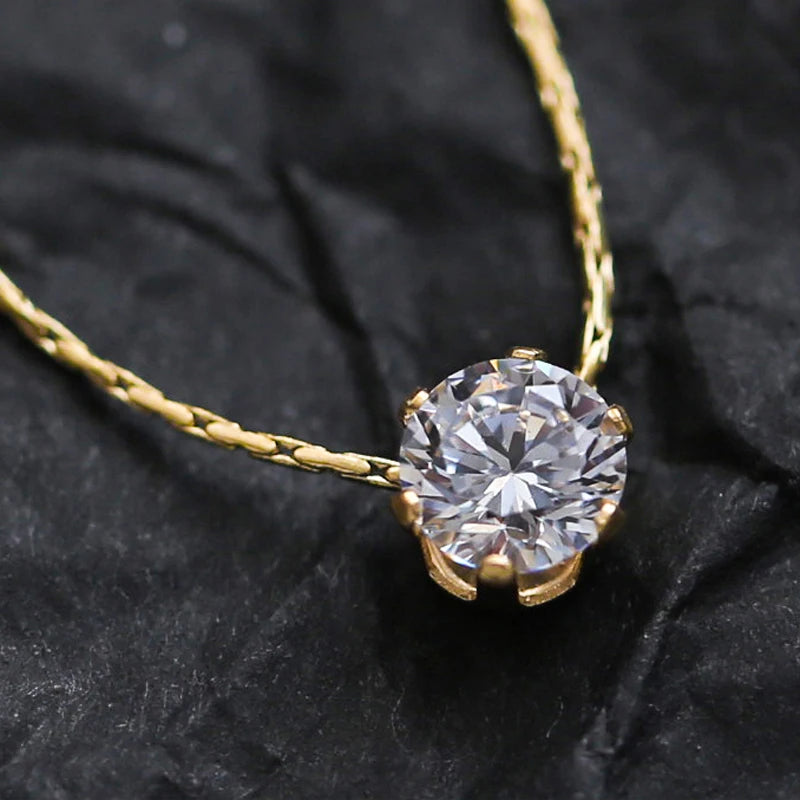 EPSINIA “Solara” Necklace — Minimalist 316L Stainless Steel Chain with Solitaire Zircon Pendant