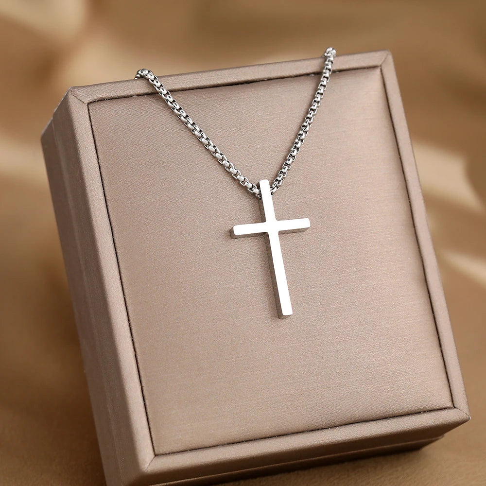 EPSINIA Cross Necklace — Unisex Stainless Steel Pendant, Minimal Y2K Streetwear Chain