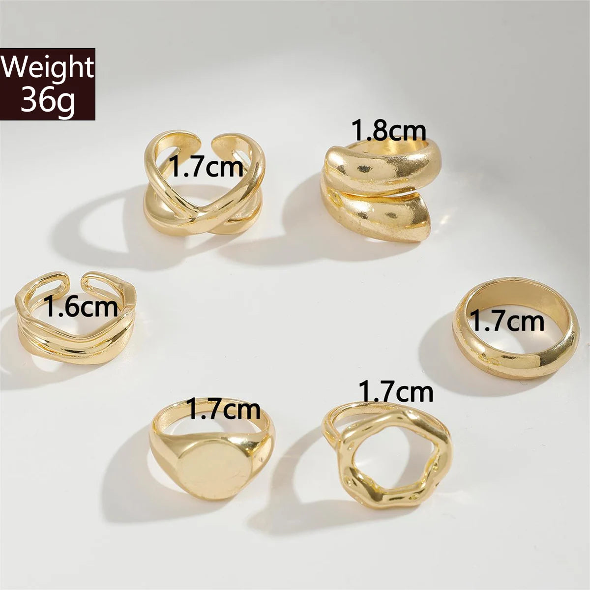EPSINIA™ “Waveform” Set — 6-Piece Gold Irregular Ring Collection · Smooth Intersect & Classic Wave Finger Rings for Women