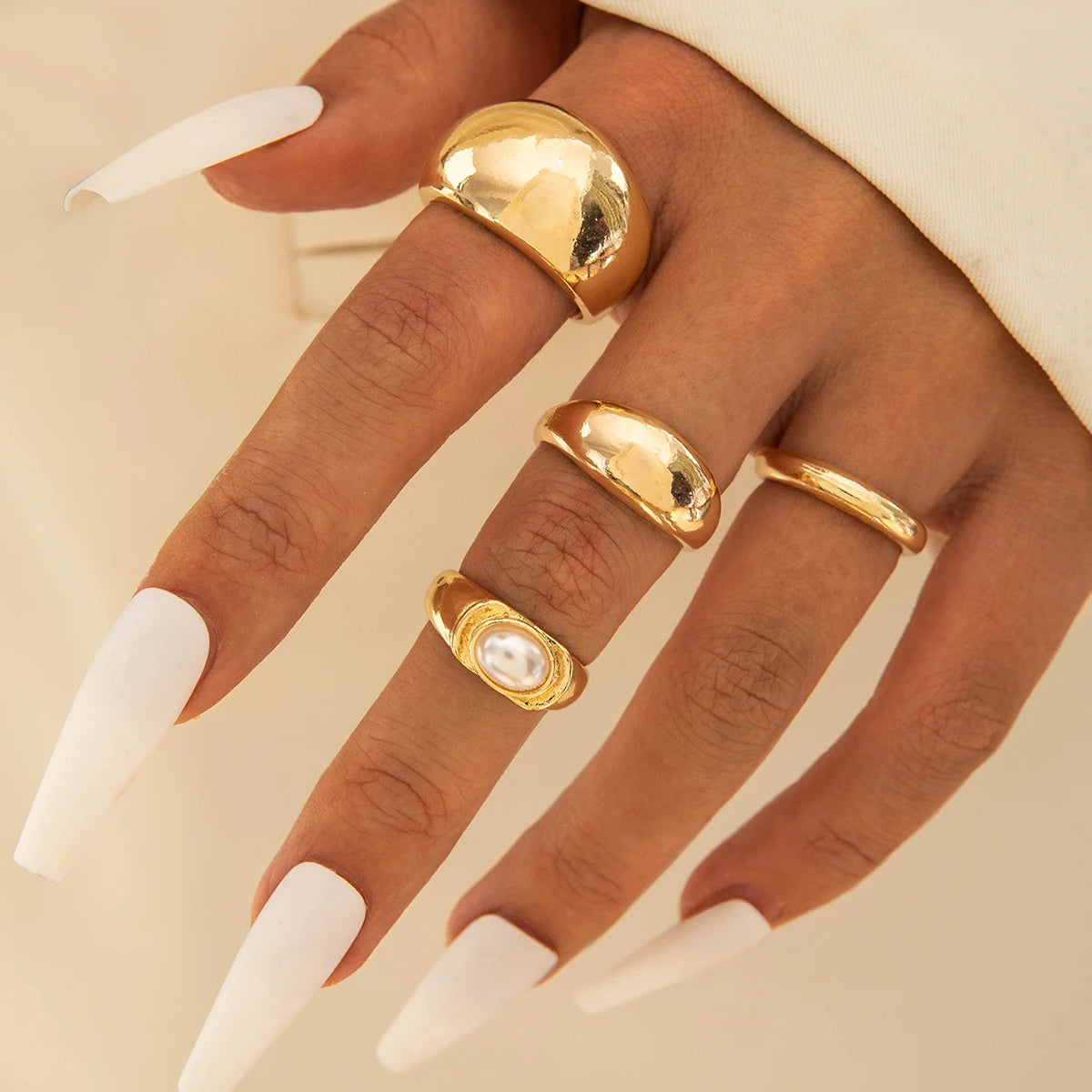 EPSINIA™ “Waveform” Set — 6-Piece Gold Irregular Ring Collection · Smooth Intersect & Classic Wave Finger Rings for Women
