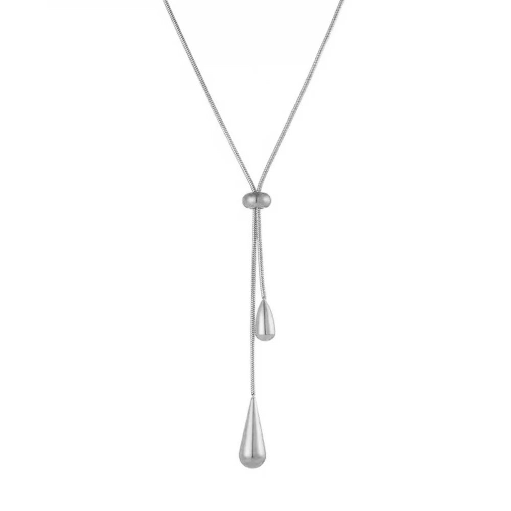 EPSINIA “Cascade” Necklace — Adjustable Stainless Steel Tassel with Water Drop Charm