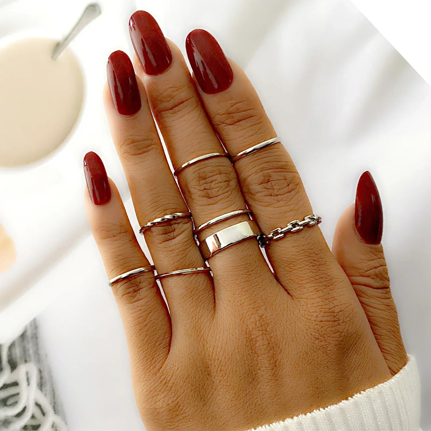 EPSINIA™ “Wave Leaf” Set — 11-Piece Geometric Hollow Ring Collection · Minimalist Gold Knuckle & Band Rings for Women and Men