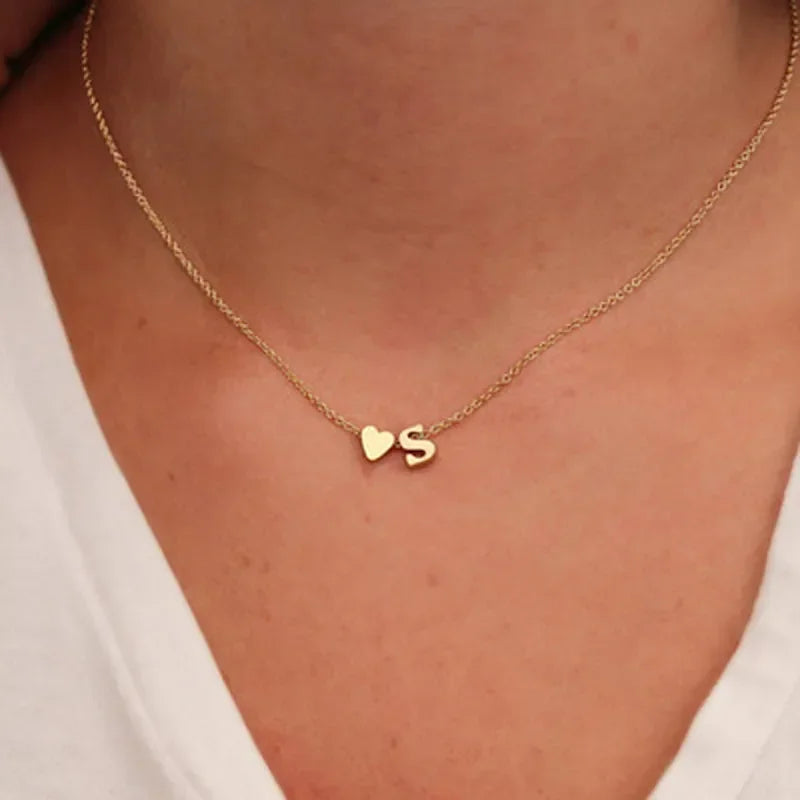 EPSINIA “Initial Heart” Necklace — Dainty Gold & Silver Letter Pendant Choker for Women