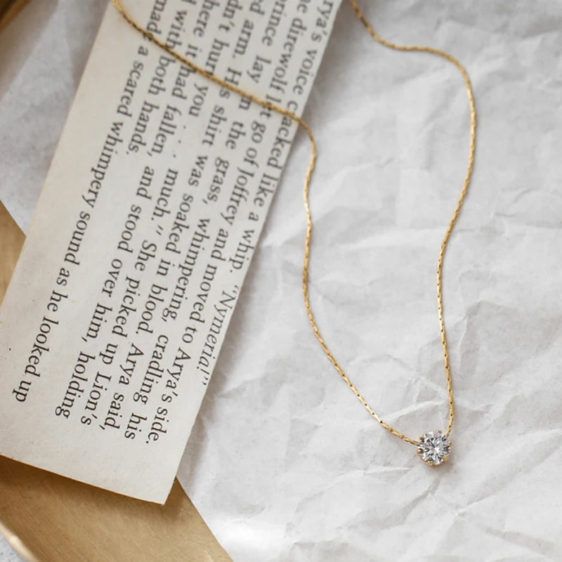 EPSINIA “Solara” Necklace — Minimalist 316L Stainless Steel Chain with Solitaire Zircon Pendant