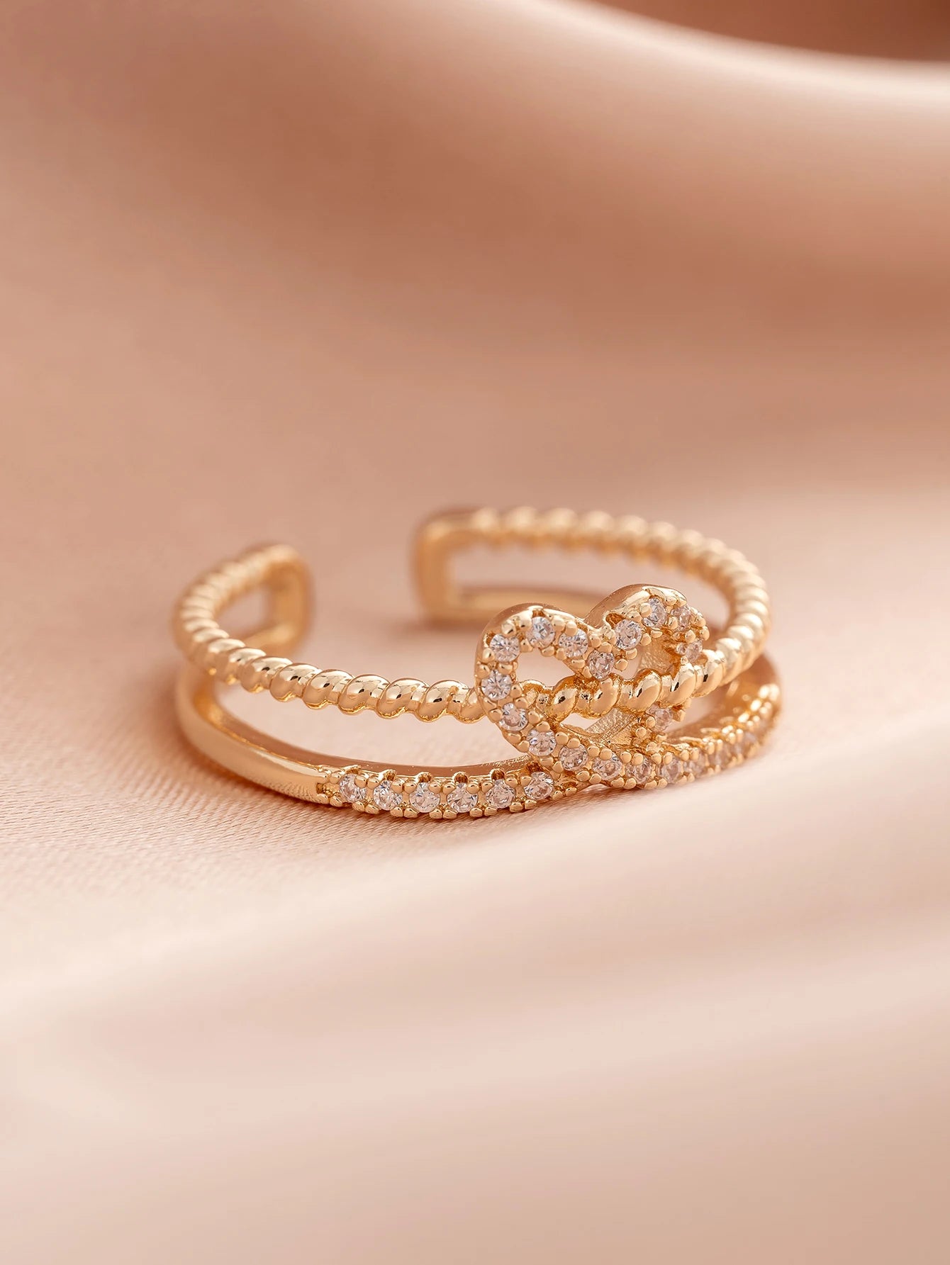 EPSINIA™ “Twin Hearts” Ring — Minimalist Gold-Plated Copper Ring with Cubic Zirconia Double Heart Design · Elegant Jewelry for Women
