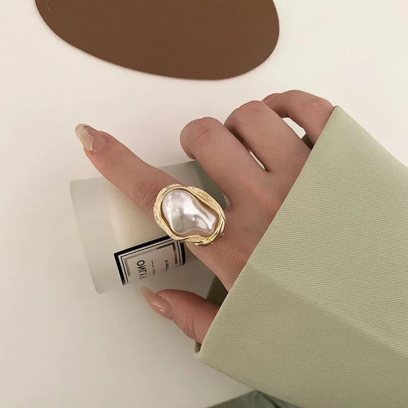 EPSINIA™ “Star Pearl” Ring — Gold-Plated Adjustable Starfish Ring with Pearl Accent · Korean Luxury Fashion Jewelry for Women