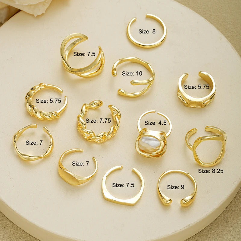 EPSINIA™ “Nova Set” — 12-Piece Gold Irregular Geometric Open Rings Set · Adjustable Metal Knuckle Jewelry for Women & Men