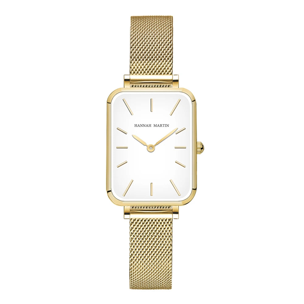 Square Women Stainless Steel Mesh Strap Watch Fashion Japanese Movement Rose Gold Simple Leisure Fashion Hannah Martin Watches