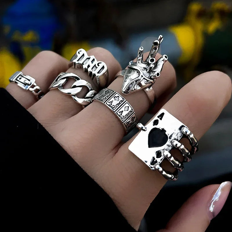 EPSINIA™ “Wave Leaf” Set — 11-Piece Geometric Hollow Ring Collection · Minimalist Gold Knuckle & Band Rings for Women and Men