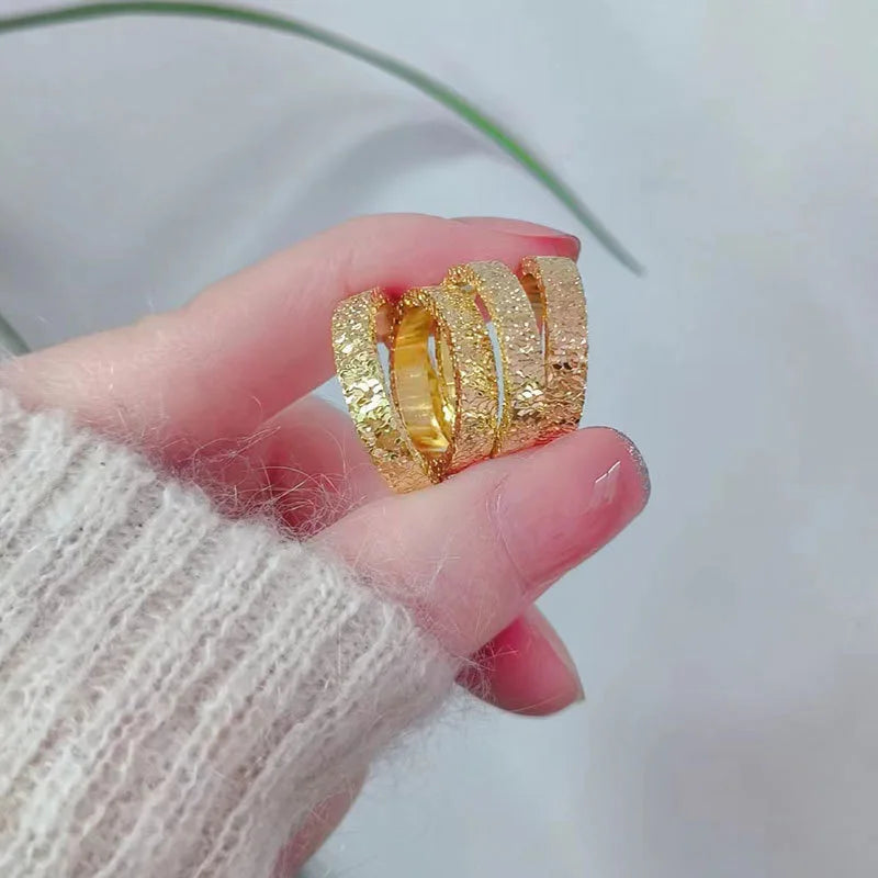 EPSINIA™ “Frost Band” Ring — 4mm Gold Stainless Steel Broken Ice Texture Ring · Bling Wedding Band Jewelry for Women