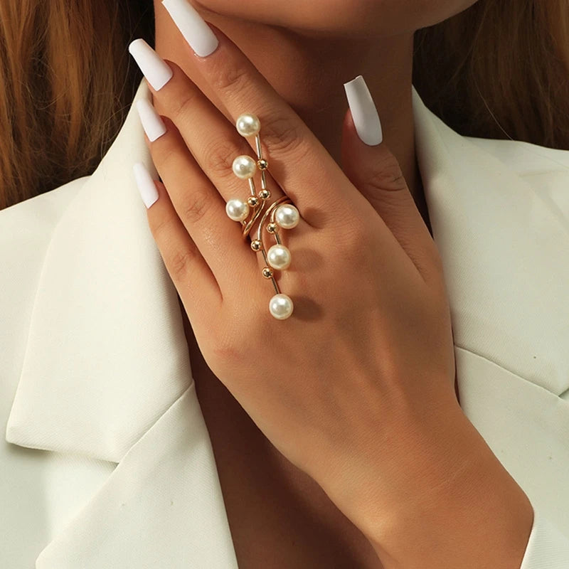 EPSINIA™ “Luna Pearl” Ring — Double-Layer Adjustable Statement Ring with Large Imitation Pearl · Elegant Women’s Fashion Jewelry