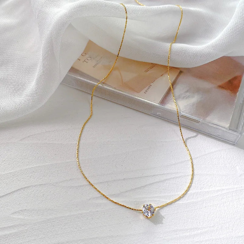 EPSINIA “Solara” Necklace — Minimalist 316L Stainless Steel Chain with Solitaire Zircon Pendant