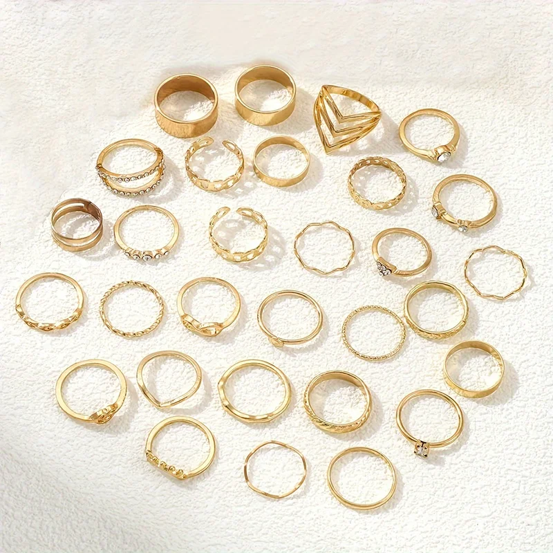EPSINIA™ “Boho Charm” Set — 30-Piece Retro Metal Rings with Rhinestones, Lucky Eyes & Geometric Designs · Women’s Classic Bohemian Jewelry Collection