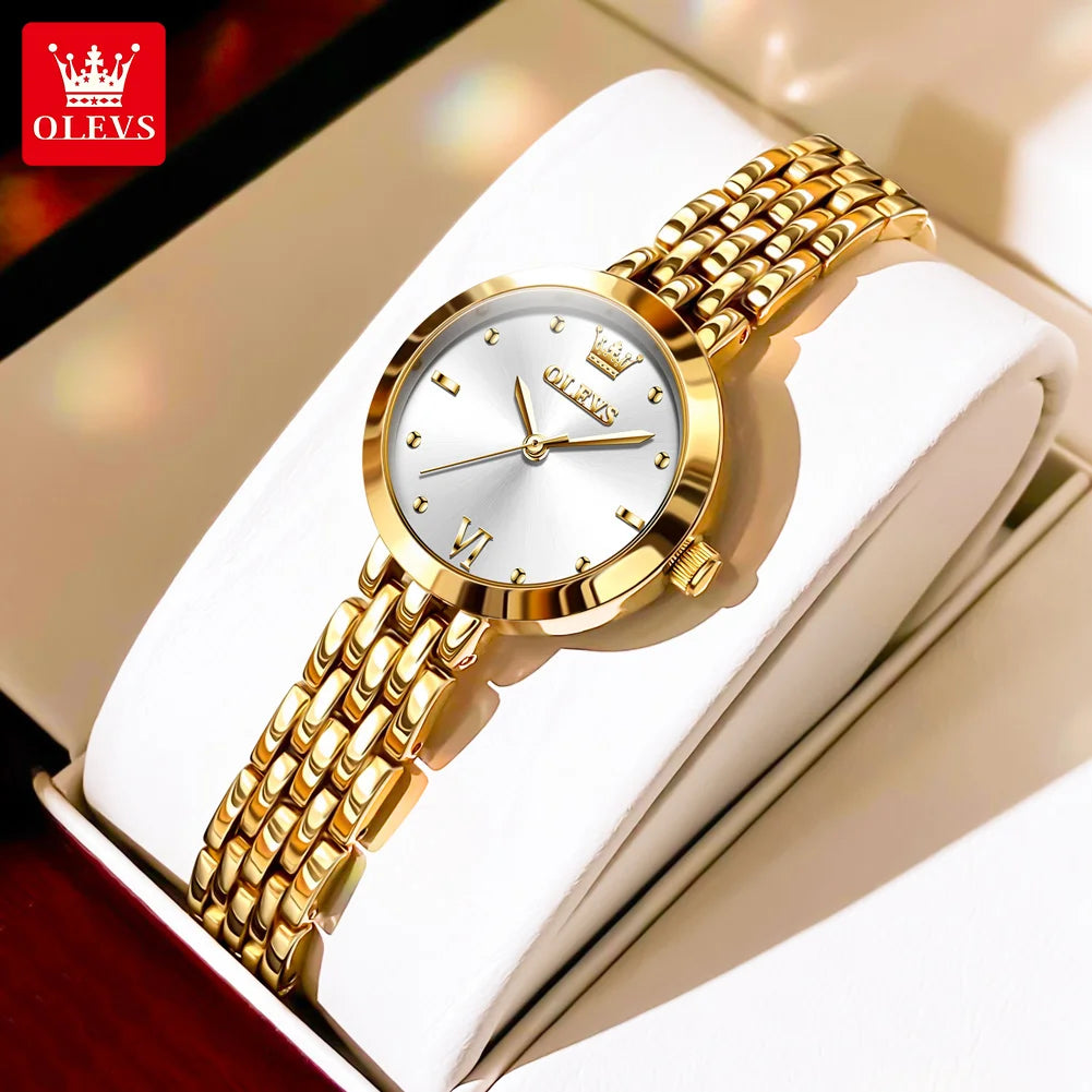 OLEVS Luxury Top Brand Women's Watches Elegant Fashion Gold Watch for Women Original Simple Quartz Waterproof Wristwatch Ladies