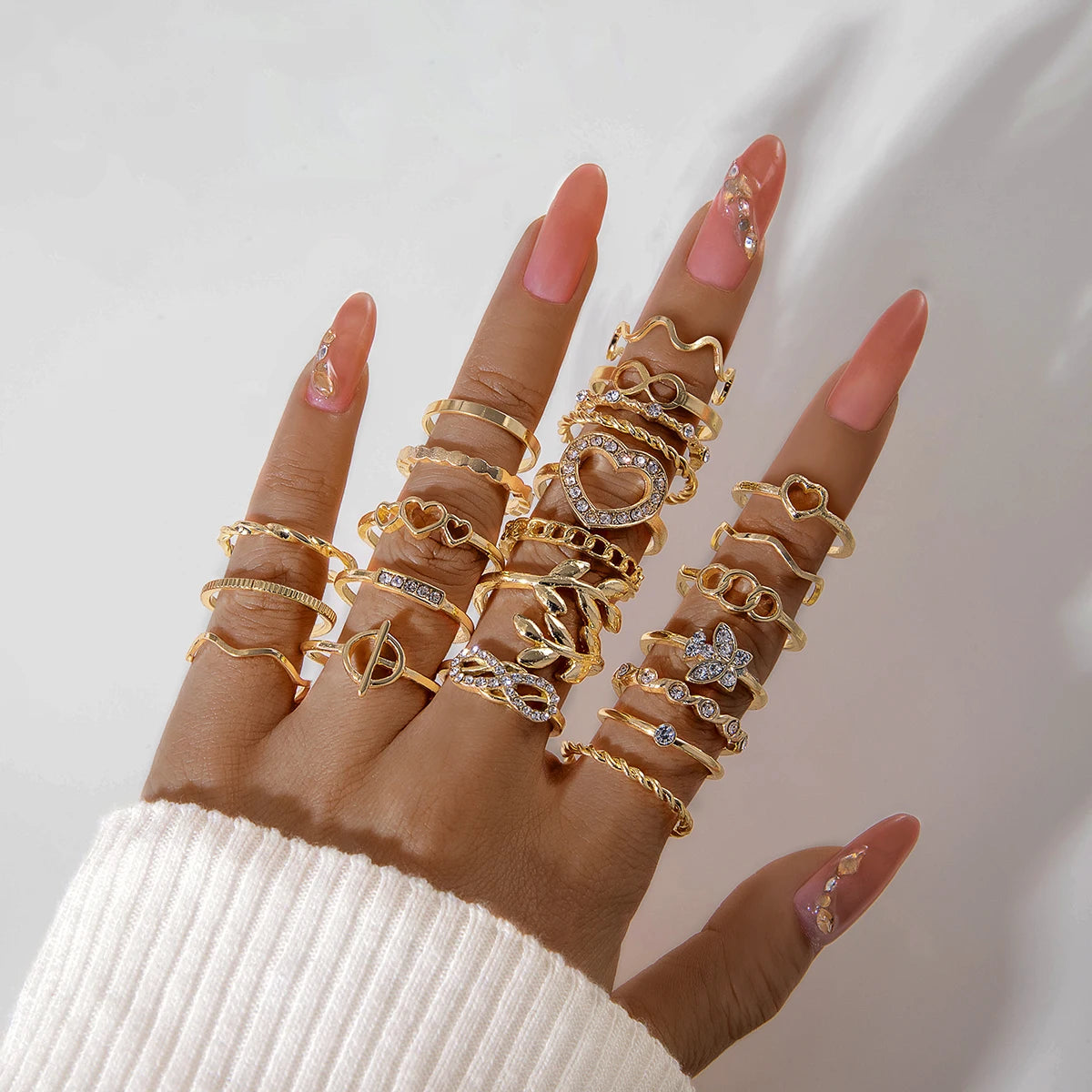 EPSINIA™ “Waveform” Set — 6-Piece Gold Irregular Ring Collection · Smooth Intersect & Classic Wave Finger Rings for Women