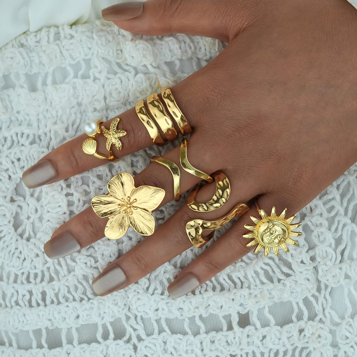EPSINIA™ “Aurora” Set — 7-Piece Retro Irregular Gemstone Rings · Geometric Gold Opening Rings (2025 Edition),