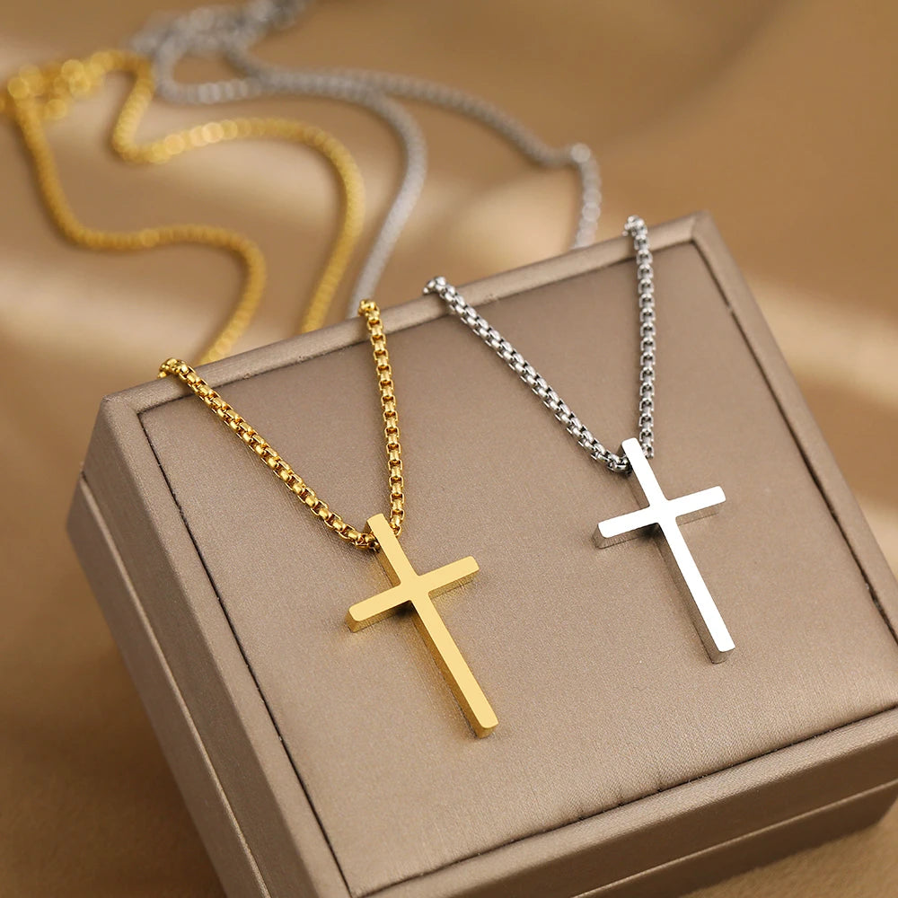 EPSINIA Cross Necklace — Unisex Stainless Steel Pendant, Minimal Y2K Streetwear Chain