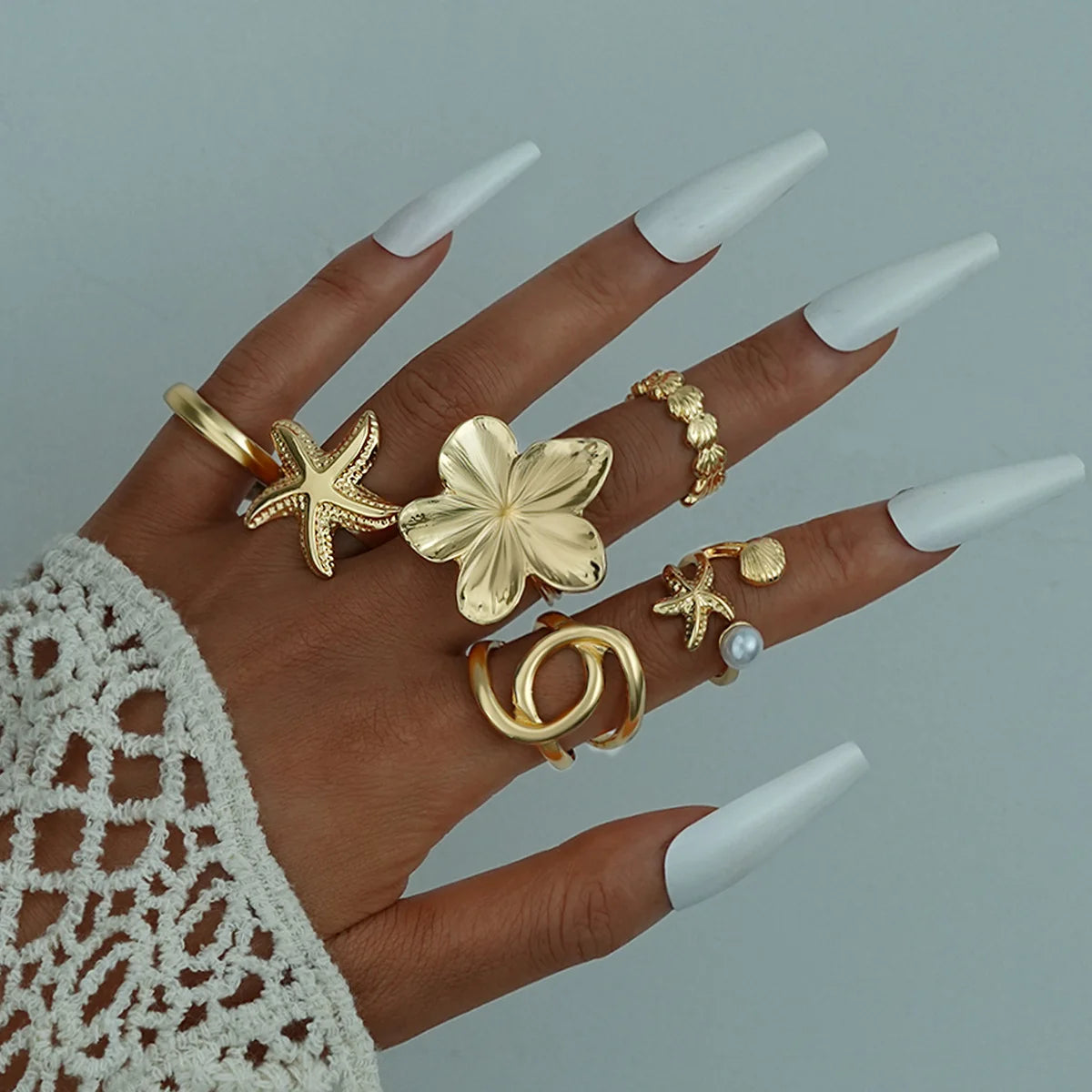 EPSINIA™ “Aurora” Set — 7-Piece Retro Irregular Gemstone Rings · Geometric Gold Opening Rings (2025 Edition),