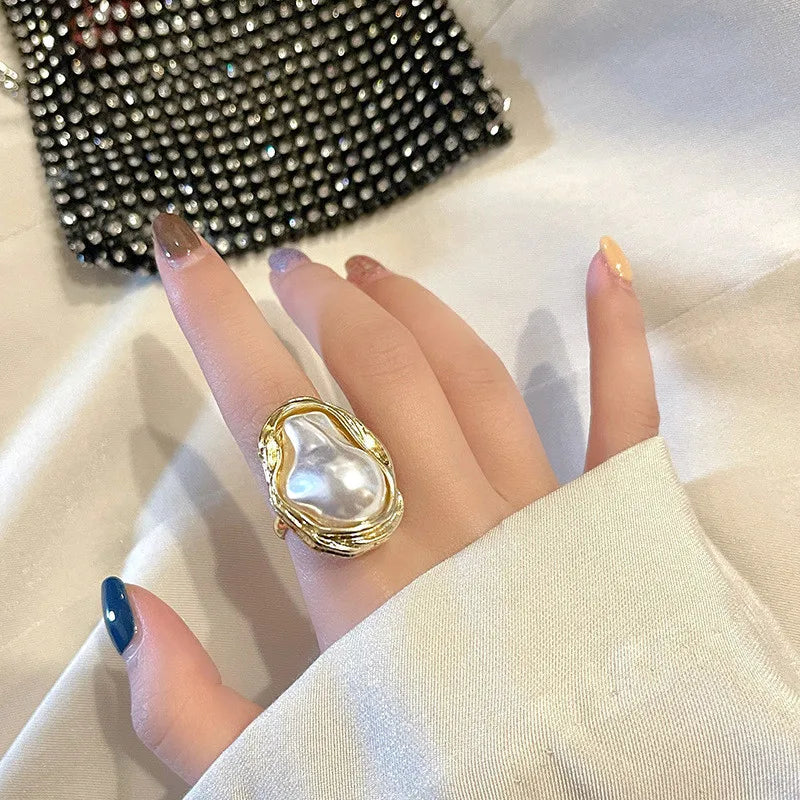 EPSINIA™ “Star Pearl” Ring — Gold-Plated Adjustable Starfish Ring with Pearl Accent · Korean Luxury Fashion Jewelry for Women