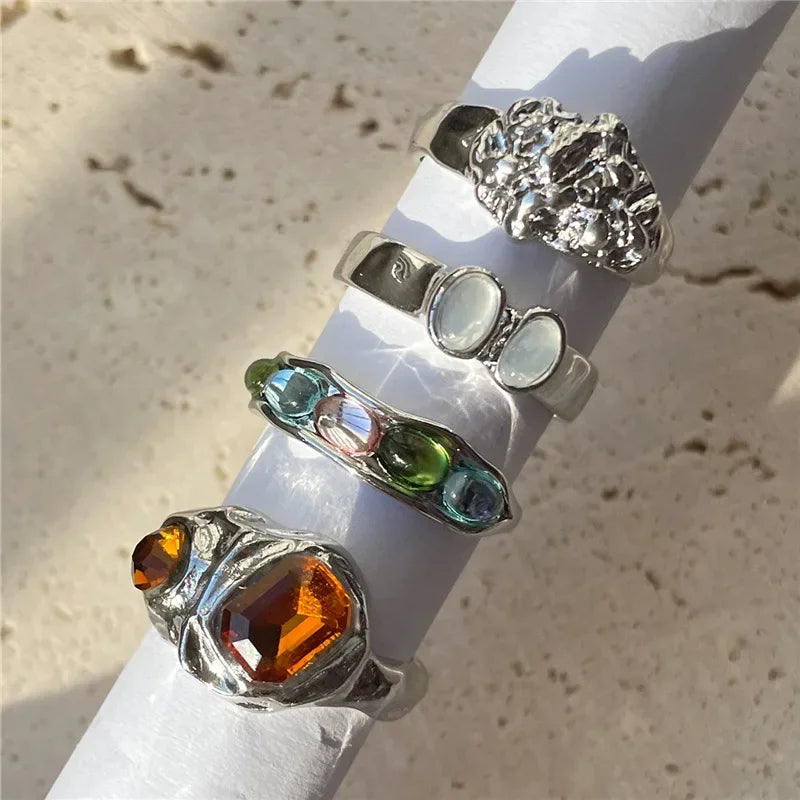 EPSINIA™ “Lava Bloom” Set — 6-Piece Baroque Pearl & Liquid Metal Ring Collection · Unique Open Design Jewelry for Women
