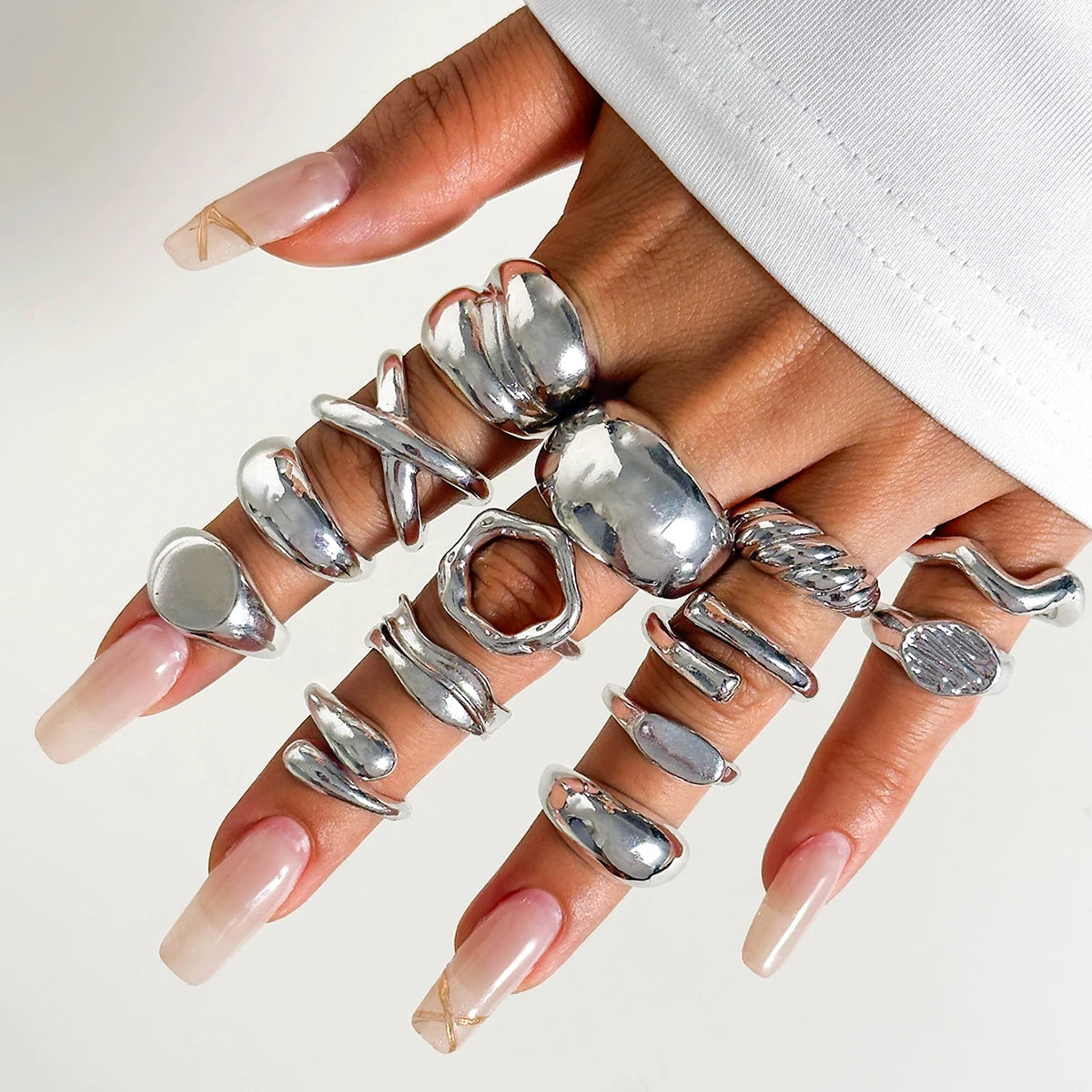 EPSINIA™ “Waveform” Set — 6-Piece Gold Irregular Ring Collection · Smooth Intersect & Classic Wave Finger Rings for Women