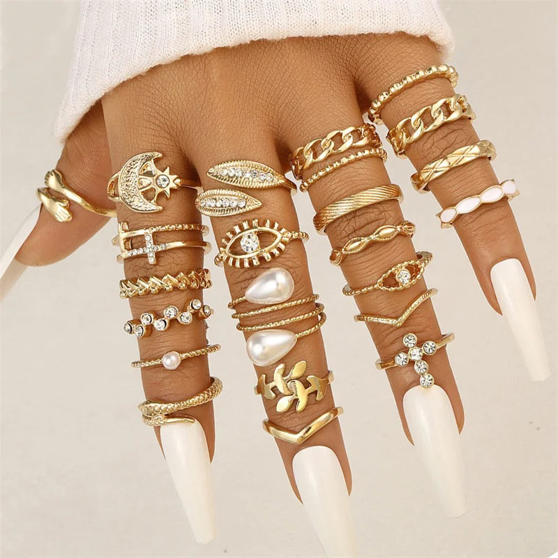 EPSINIA™ “Nova Set” — 12-Piece Gold Irregular Geometric Open Rings Set · Adjustable Metal Knuckle Jewelry for Women & Men